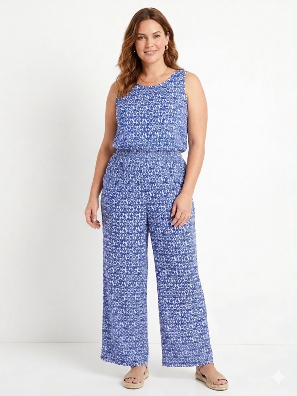 Talbots blue wide leg Jumpsuit with pockets Sz 16